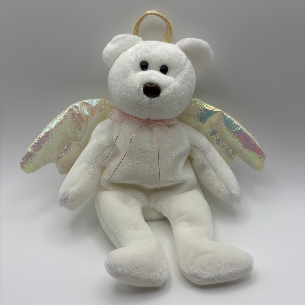 Ty Beanie Babies Halo the Guardian Angel Bear 1998 White Plush Iridescent Wings